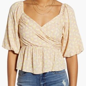 All in Favor Floral Puff Sleeve Wrap Top